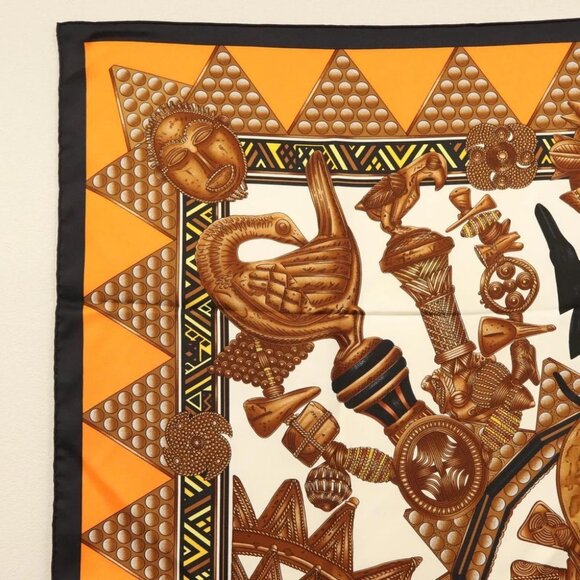 HERMES Carre 90 Scarf ""L'ORDES CHEFS"" Silk Black Orange Auth - Picture 2 of 14